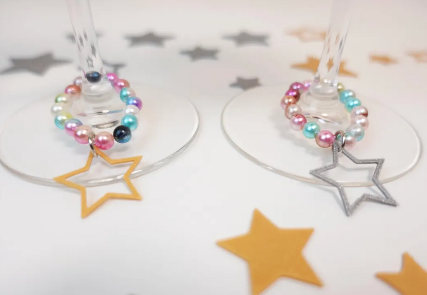 Set of Stars Bead Wine Glass Charms