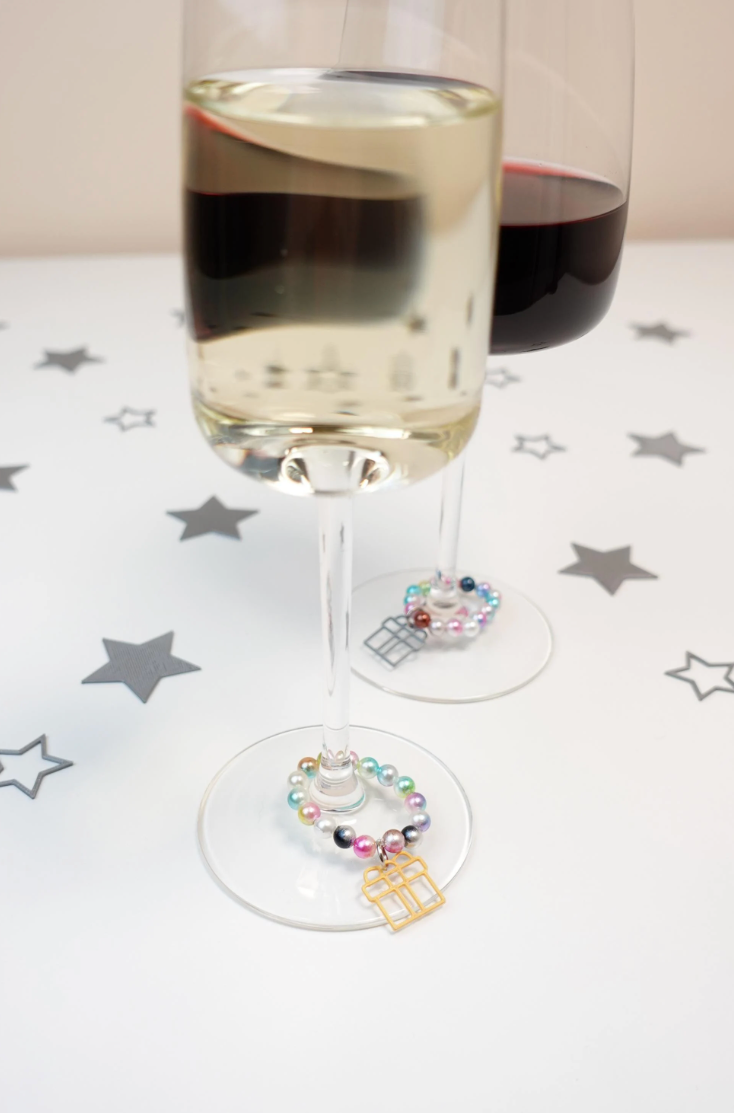 Set of Beaded Wine Glass Charms with Gift Box Pendant