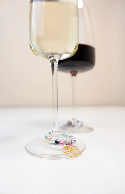 Set of Beaded Wine Glass Charms with Gift Box Pendant