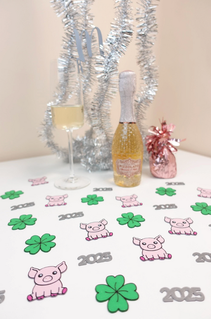 New Year 2025 Confetti Set – Lucky Pig, Clover and 2025 Shapes