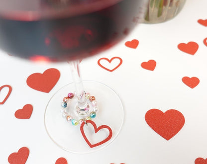 Set of Heart Bead Wine Glass Charms