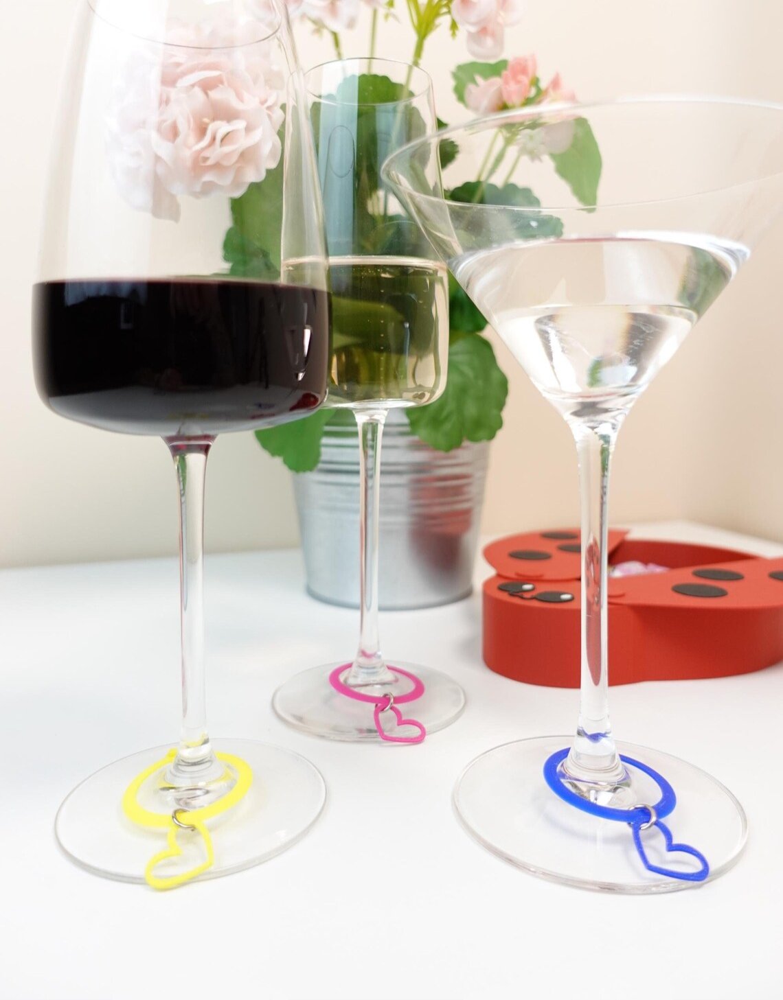 Heart Wine Glass Charms Set