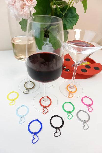 Heart Wine Glass Charms Set