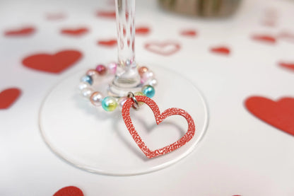 Set of Heart Bead Wine Glass Charms