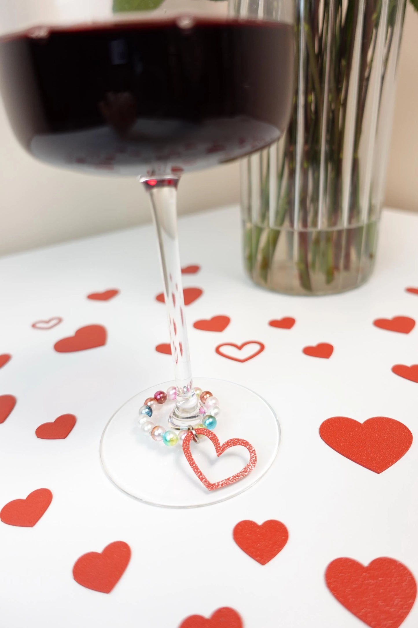 Set of Heart Bead Wine Glass Charms